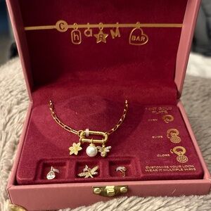 Charm bar gold necklace set with 6 charms